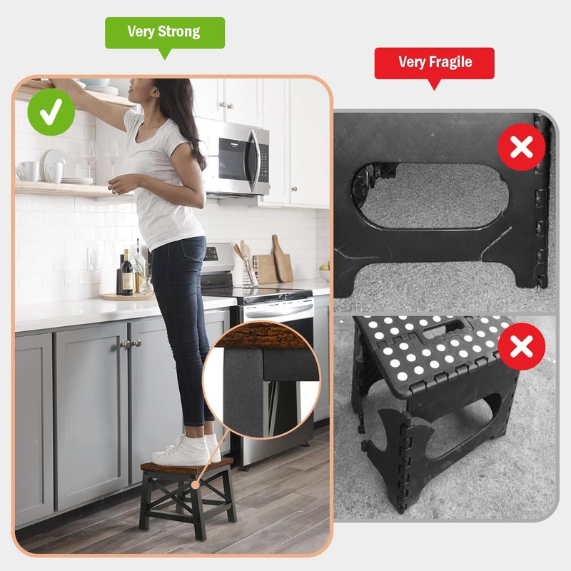 YINMIT Wooden Step Stool for Adults and Kids, Step Stool for High Bed with Non-Slip Feet, Using for Bedroom, Living Room and Kitchen, Hold Up to 500 lbs - Image 2